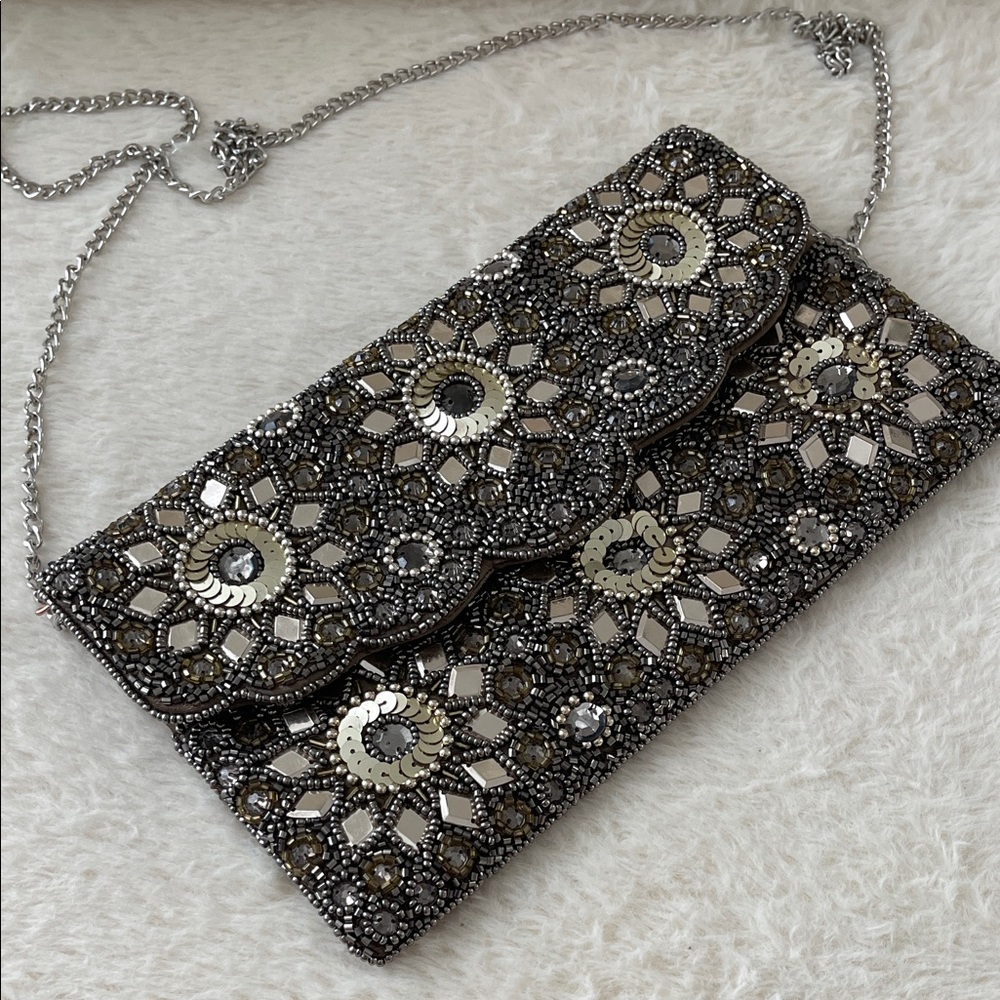 Forever 21 Silver Beaded Clutch